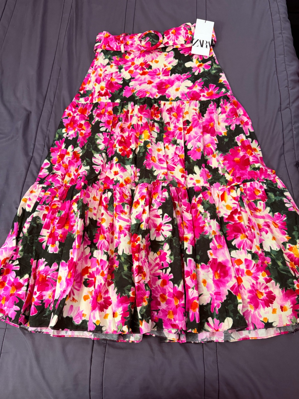 Bright Pink Floral Midi Skirt